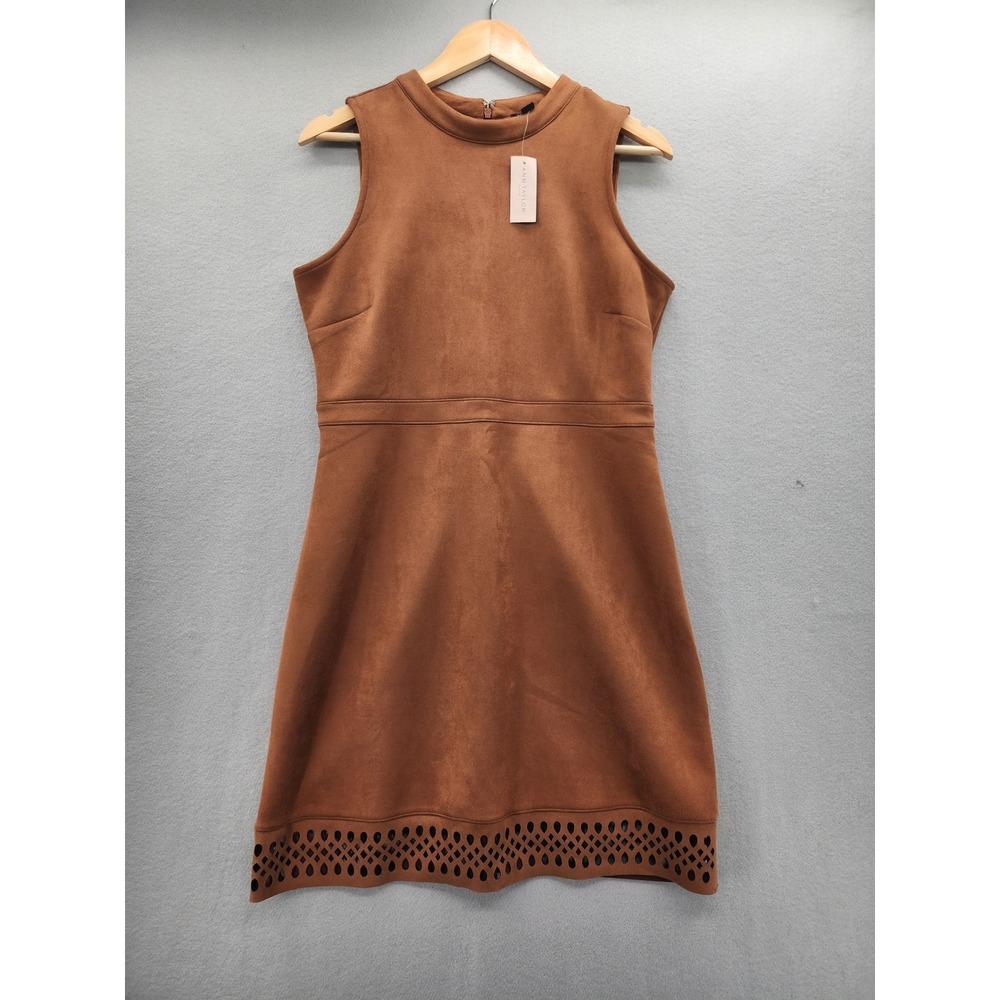 Ann Taylor Factory Faux Suede Laser Cut Eyelet Dress Brown Petite 10P New‎ NWT